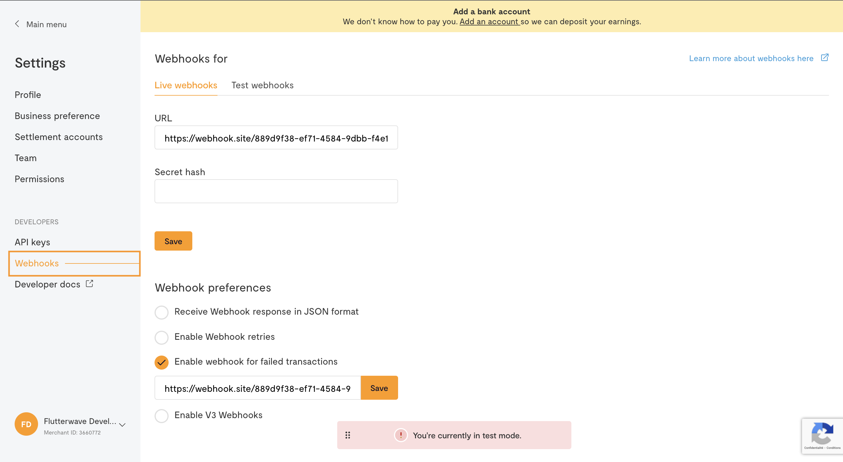 Flutterwave Webhook Setup